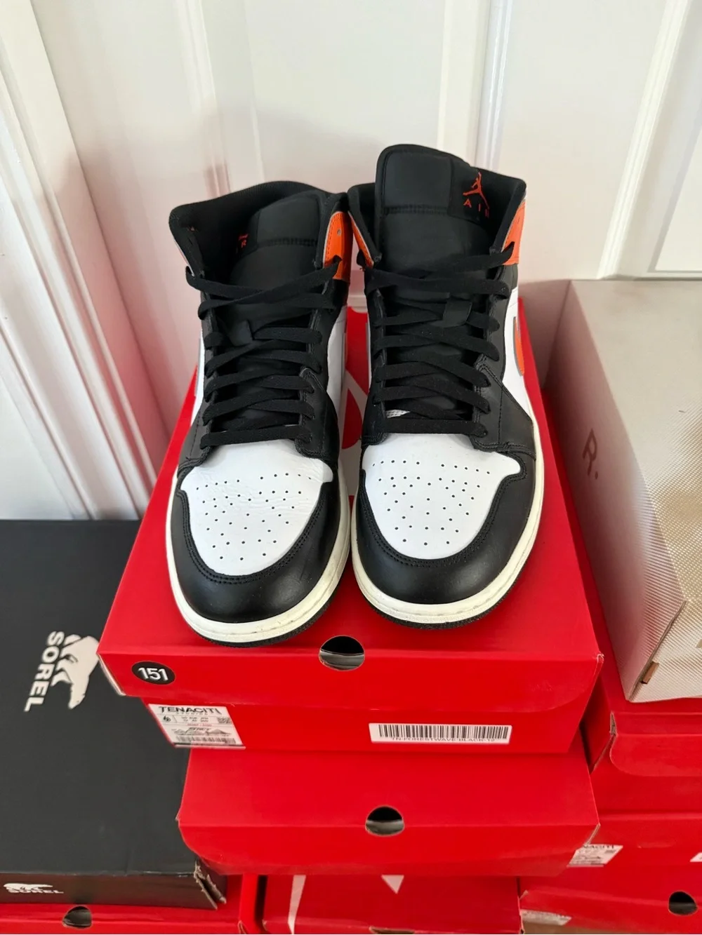 Jordan 1 Mid Black/White/Orange Men's Sneakers